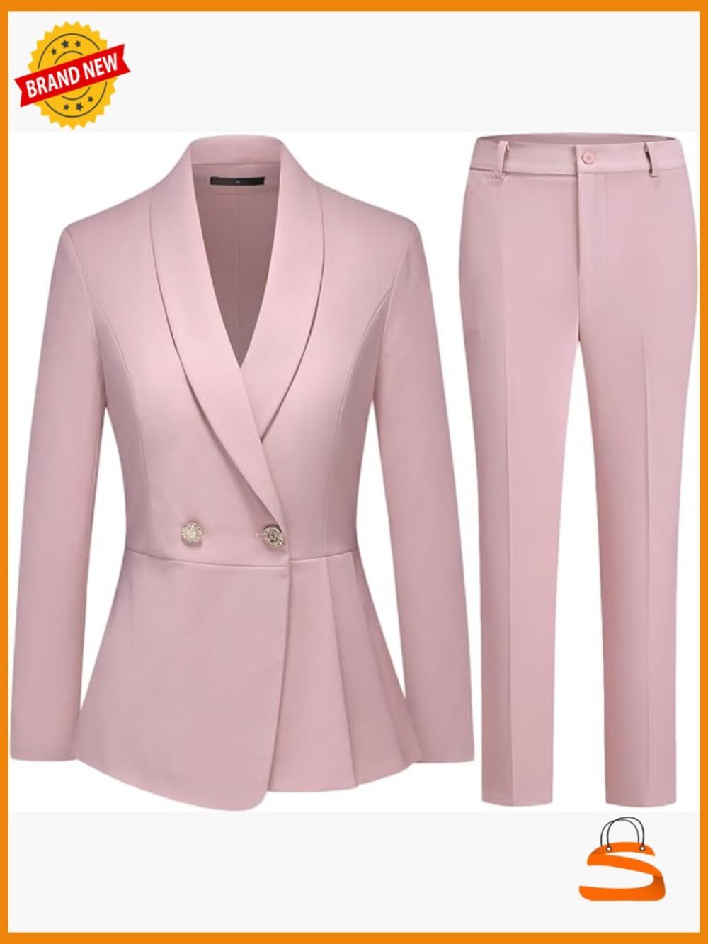 Double Breasted Shawl Lapel Blazer & Slim Fit Pants Set, Women's Suit 2 Piece